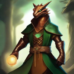 A striking digital art piece in a realistic style, featuring a young copper dragonborn