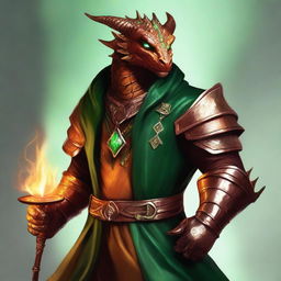 A stunning digital art piece in a realistic style, depicting a young copper dragonborn