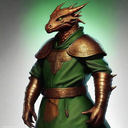 In this high-quality digital art piece, rendered in a realistic style, a young copper dragonborn is depicted