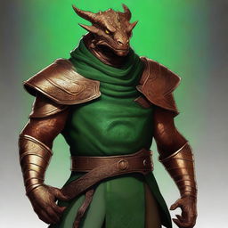 In this high-quality digital art piece, rendered in a realistic style, a young copper dragonborn is depicted