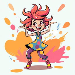 A vibrant and playful illustration of a character in a quirky dance pose, inspired by the internet phenomenon Szkibidi