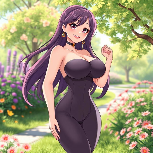 An anime-style character of a mother with an attractive figure, featuring large breasts and a curvy silhouette