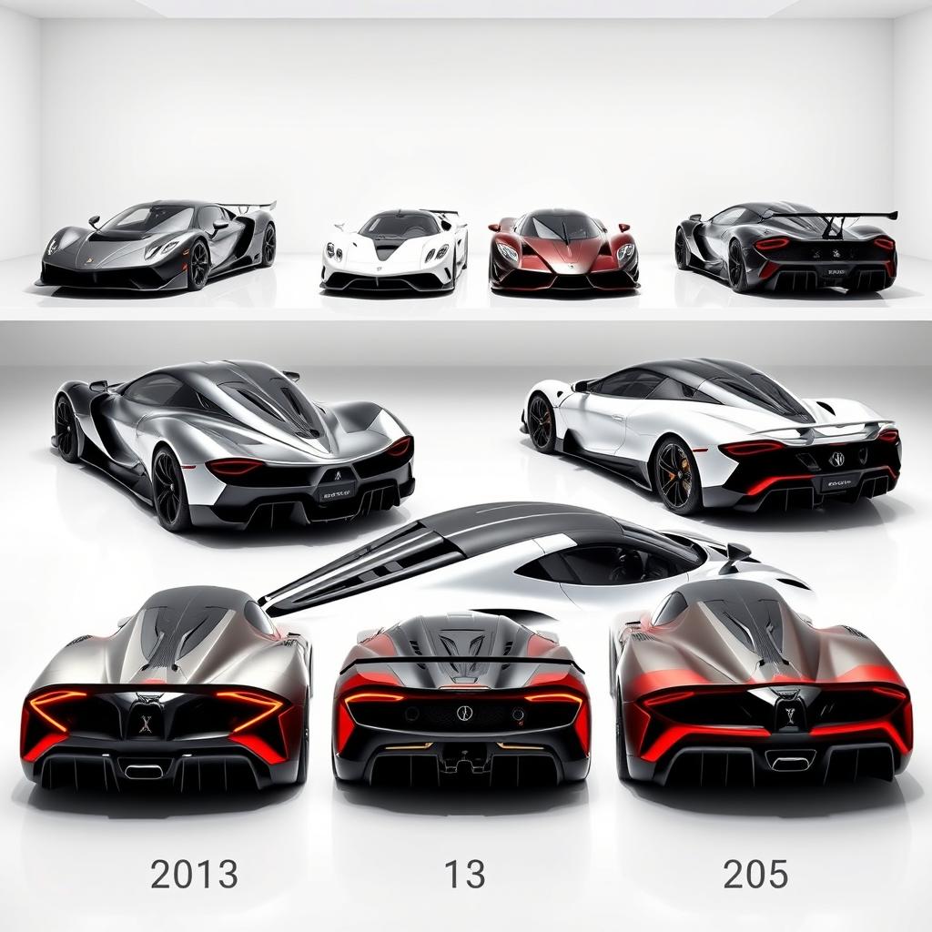 A stunning collection of hypercars from the years 2013-2018 showcased in a sleek white room