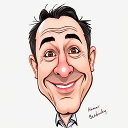 A caricature sketch of Itamar Ben-Gvir, featuring exaggerated facial traits that highlight his strong jawline, prominent eyebrows, and animated expressions