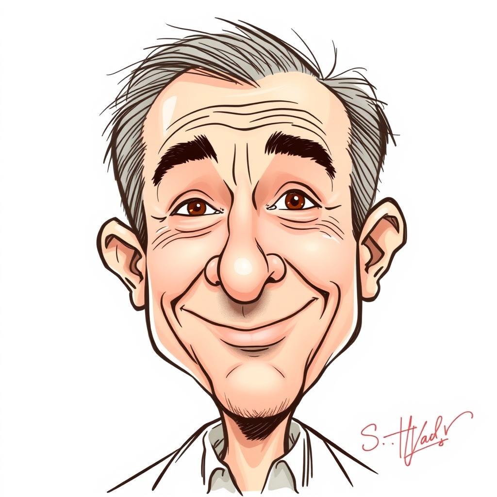 A caricature sketch of Itamar Ben-Gvir, featuring exaggerated facial traits that highlight his strong jawline, prominent eyebrows, and animated expressions