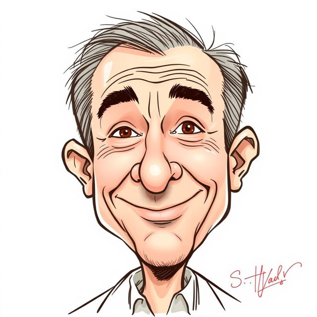 A caricature sketch of Itamar Ben-Gvir, featuring exaggerated facial traits that highlight his strong jawline, prominent eyebrows, and animated expressions