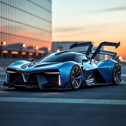 A stunning hypercar featuring a unique, futuristic design with sharp, aerodynamic lines and an aggressive stance