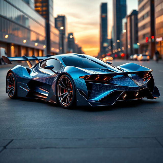 A stunning hypercar featuring a unique, futuristic design with sharp, aerodynamic lines and an aggressive stance