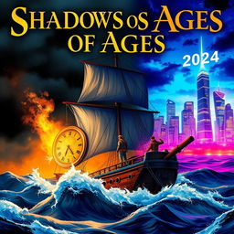 A sailing ship named 'Shadows of Ages' navigates through crashing waves in the lower half of the cover, symbolizing the pirate world