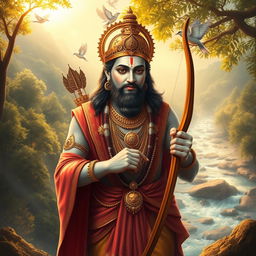 A majestic and respectful depiction of Lord Shree Ram, wearing traditional royal attire, adorned with intricate jewelry