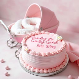 A beautifully decorated cake for a newborn baby girl, featuring pink icing and pastel decorations