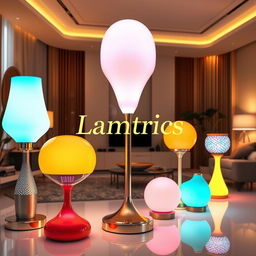 A modern, stylish lamp design with vibrant colors and futuristic features, showcasing a range of unique shapes and styles