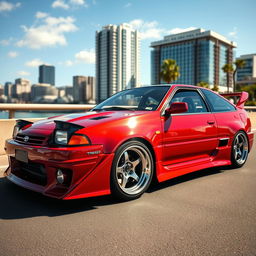 A sleek, modified Toyota Trueno AE92 Supercharger parked on a scenic street