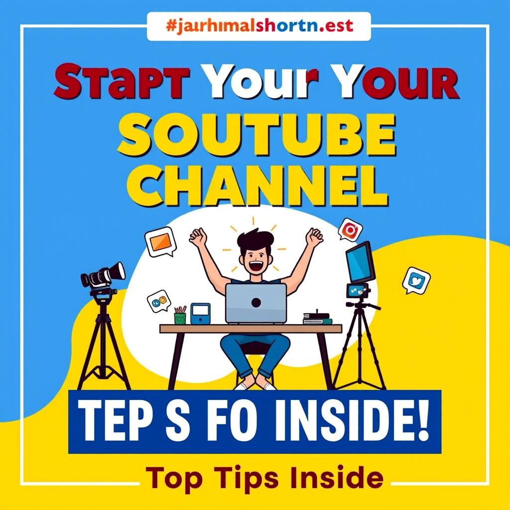 A visually engaging and informative thumbnail for a YouTube shorts video titled "How to Start Your YouTube Channel: Tips for Success"