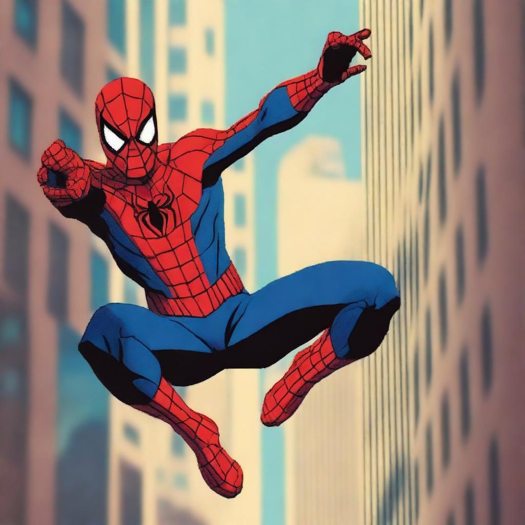 A high-quality digital art rendering of Spiderman, presented in pixel art style