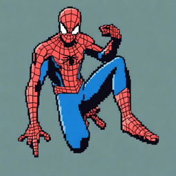 A simple yet high-quality digital art depiction of Spiderman in pixel art style