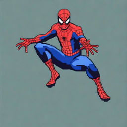 A simple yet high-quality digital art depiction of Spiderman in pixel art style