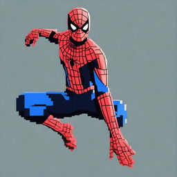 A simple yet high-quality digital art depiction of Spiderman in pixel art style