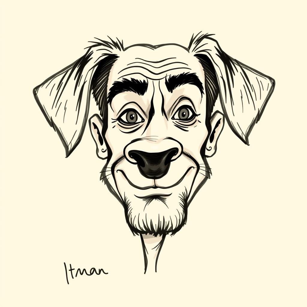 A caricature of Itamar Ben-Gvir transformed into the face of a dog, illustrated in a sketch style