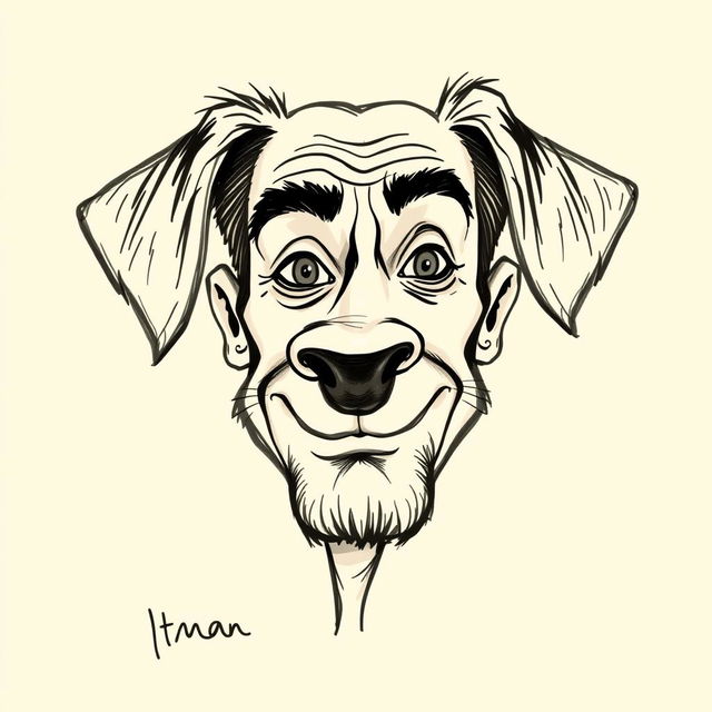 A caricature of Itamar Ben-Gvir transformed into the face of a dog, illustrated in a sketch style