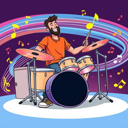 An illustration of a man playing drums in the style of the game IncrediBox