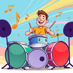 An illustration of a man playing drums in the style of the game IncrediBox