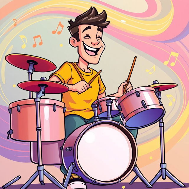 An illustration of a man playing drums in the style of the game IncrediBox