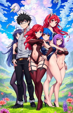 A scene from an isekai anime, featuring a black-haired male protagonist with glasses in a fantastical setting