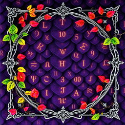 A stunning fantasy novel cover featuring thin silver filigree border artistically entwined with vibrant, colorful vines