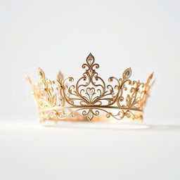 A beautifully intricate small filigree crown crest, featuring delicate swirling patterns and ornate details, set against a pristine white background to enhance its elegance