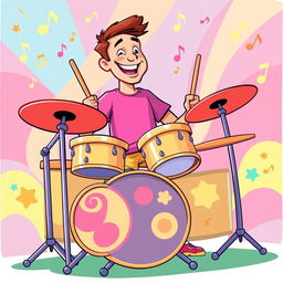 An illustration of a man playing drums in the vibrant style of the game IncrediBox