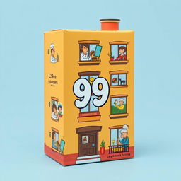 A creative packaging design for a 6-pack of semi-finished mini hamburgers, presented as an illustrated 6-story apartment building