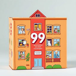 A creative packaging design for a 6-pack of semi-finished mini hamburgers, presented as an illustrated 6-story apartment building