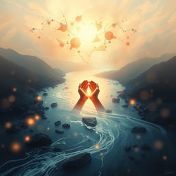 A serene and ethereal scene representing deep love and forgiveness, with abstract and dreamlike elements