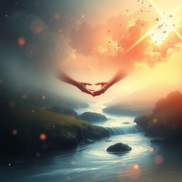 A serene and ethereal scene representing deep love and forgiveness, with abstract and dreamlike elements