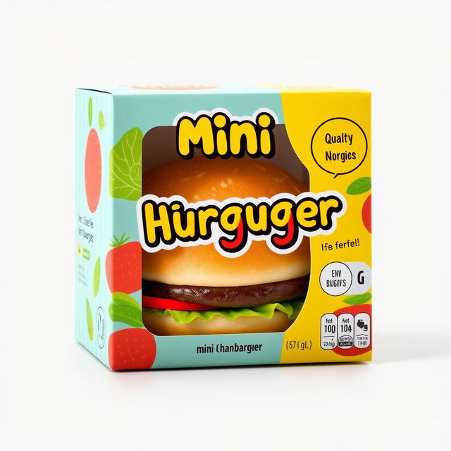 A creative package design for a mini hamburger that is appealing and ready for retail display