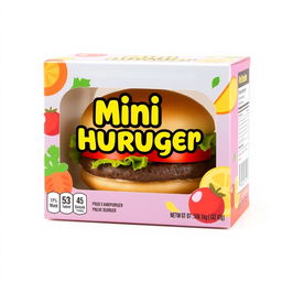 A creative package design for a mini hamburger that is appealing and ready for retail display