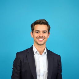 A professional individual dressed in smart business attire suitable for a LinkedIn profile, standing confidently
