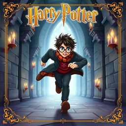 An original illustration of a young male character reminiscent of Harry Potter, with distinct round glasses, tousled black hair, and a unique twist on his lightning bolt scar