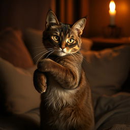 A sultry and playful cat posing alluringly, with bright and mesmerizing eyes, sleek glossy fur, and an elegant posture