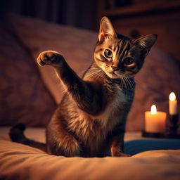 A sultry and playful cat posing alluringly, with bright and mesmerizing eyes, sleek glossy fur, and an elegant posture