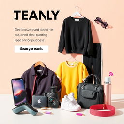 A stylish promotional image showcasing a variety of trendy products suited for social media advertising, including sleek tech gadgets, fashionable clothing, and vibrant accessories