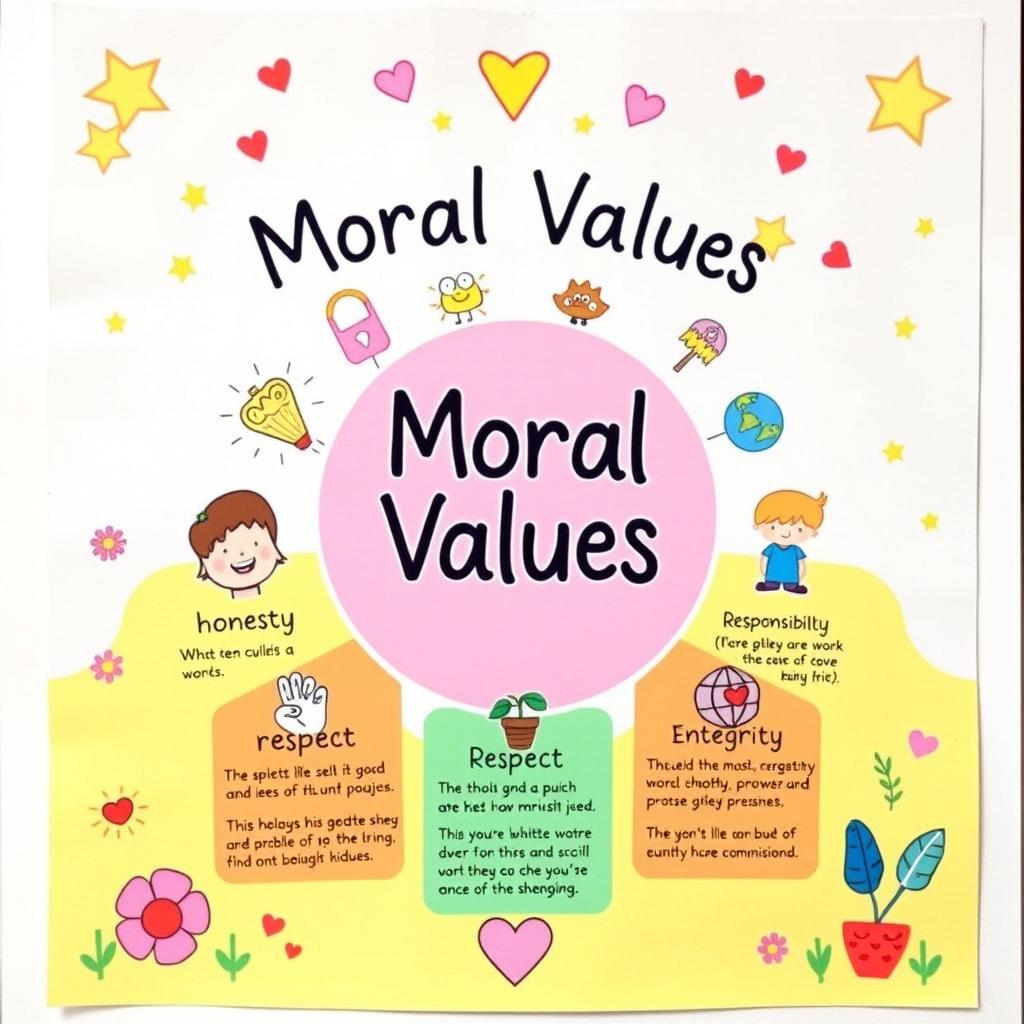 A chart paper layout illustrating various moral values