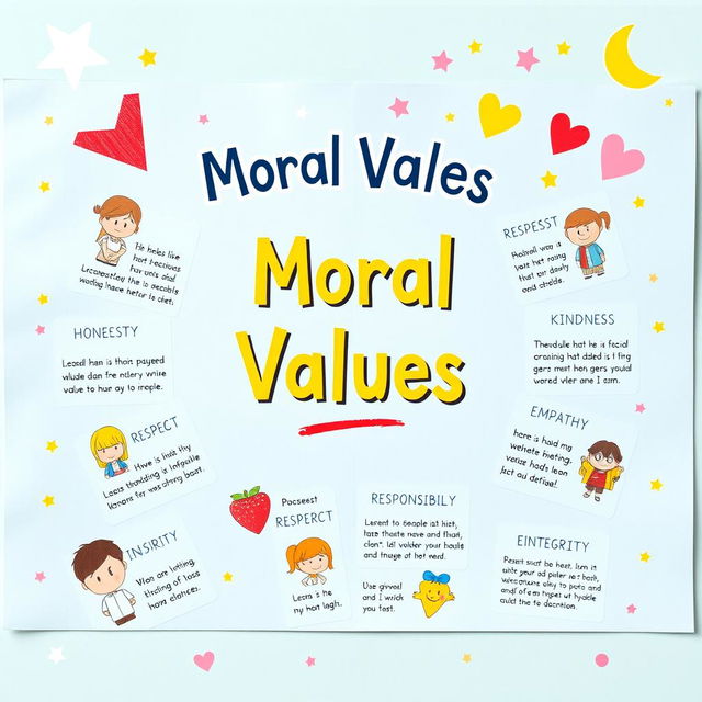 A chart paper layout illustrating various moral values