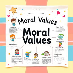 A chart paper layout illustrating various moral values