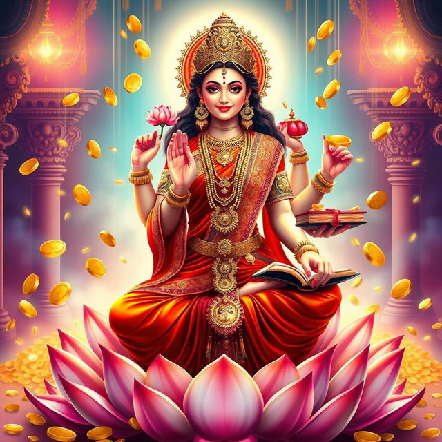 A beautifully detailed image of the Hindu goddess Laxmi, the goddess of wealth, fortune, and prosperity