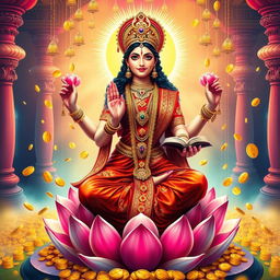 A beautifully detailed image of the Hindu goddess Laxmi, the goddess of wealth, fortune, and prosperity