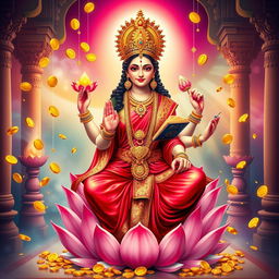 A beautifully detailed image of the Hindu goddess Laxmi, the goddess of wealth, fortune, and prosperity