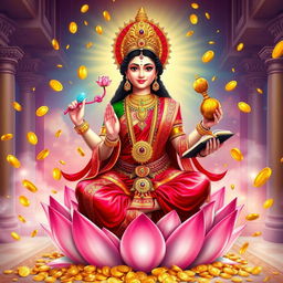 A beautifully detailed image of the Hindu goddess Laxmi, the goddess of wealth, fortune, and prosperity