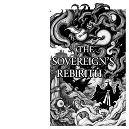 A novel cover design in striking black and white featuring the title 'THE SOVEREIGN'S REBIRTH' prominently displayed at the center